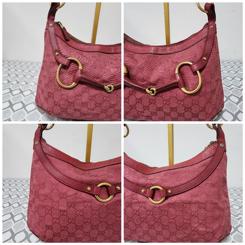 Gucci GG Canvas And Leather Horsebit Hobo Bag Pink